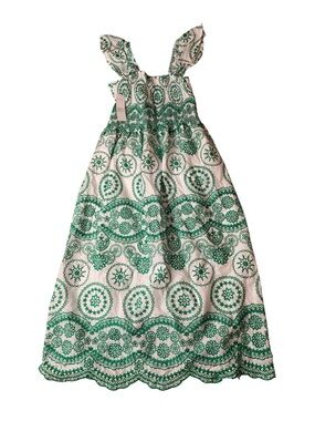Ana & Rose Green White Embroidered Smocked Maxi Dress Plus Size 2X